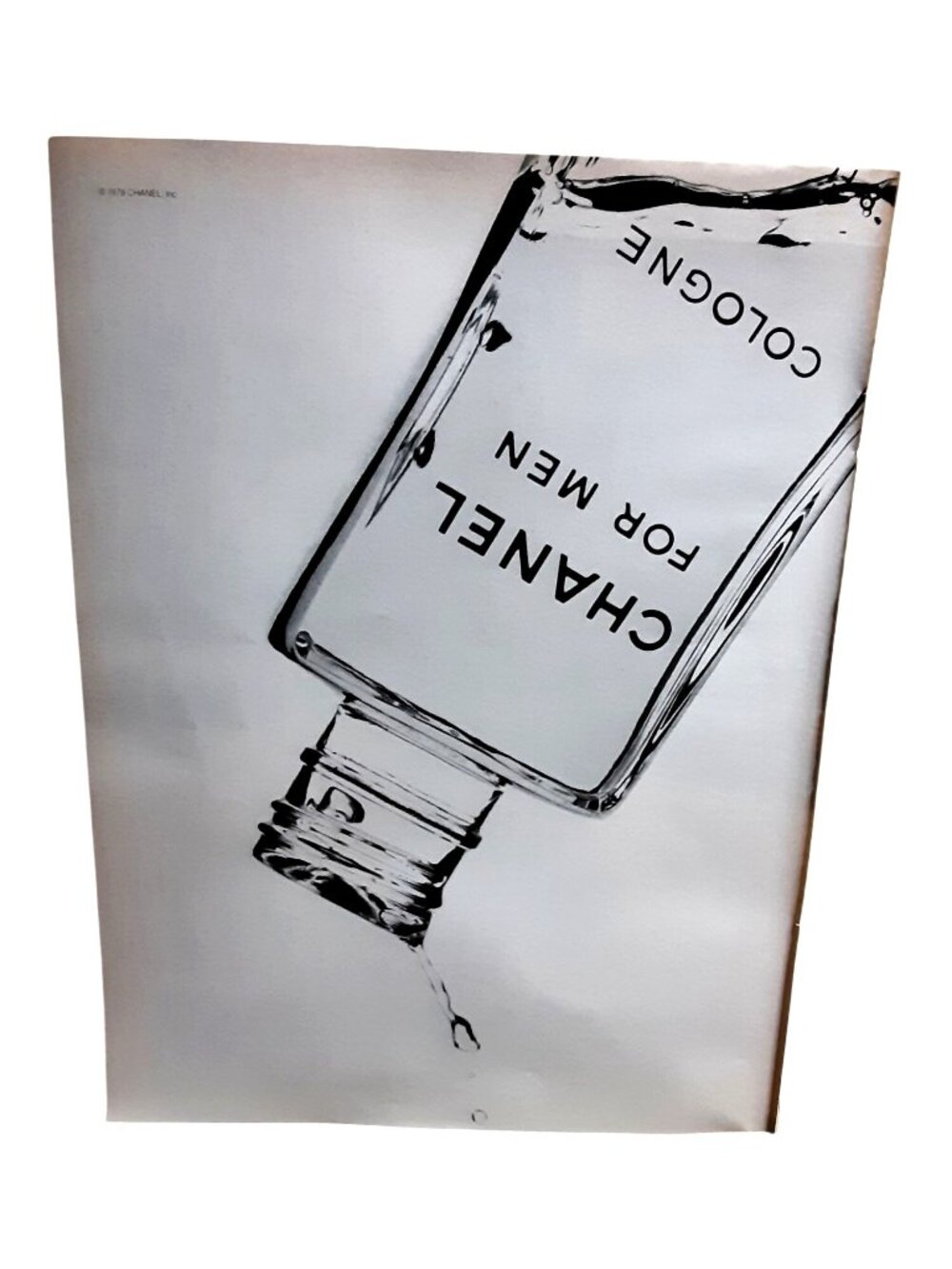 1978 Chanel For Men Cologne AD Pouring Bottle Vintage Black White Magazine Ad